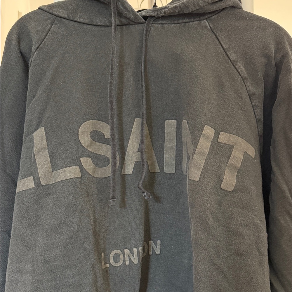 All Saints Charcoal Gray Logo Hoodie